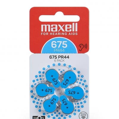 
Батарейки  MAXELL для слухового аппарата  PR44 (675) 6шт ZINC AIR   1,4 V
